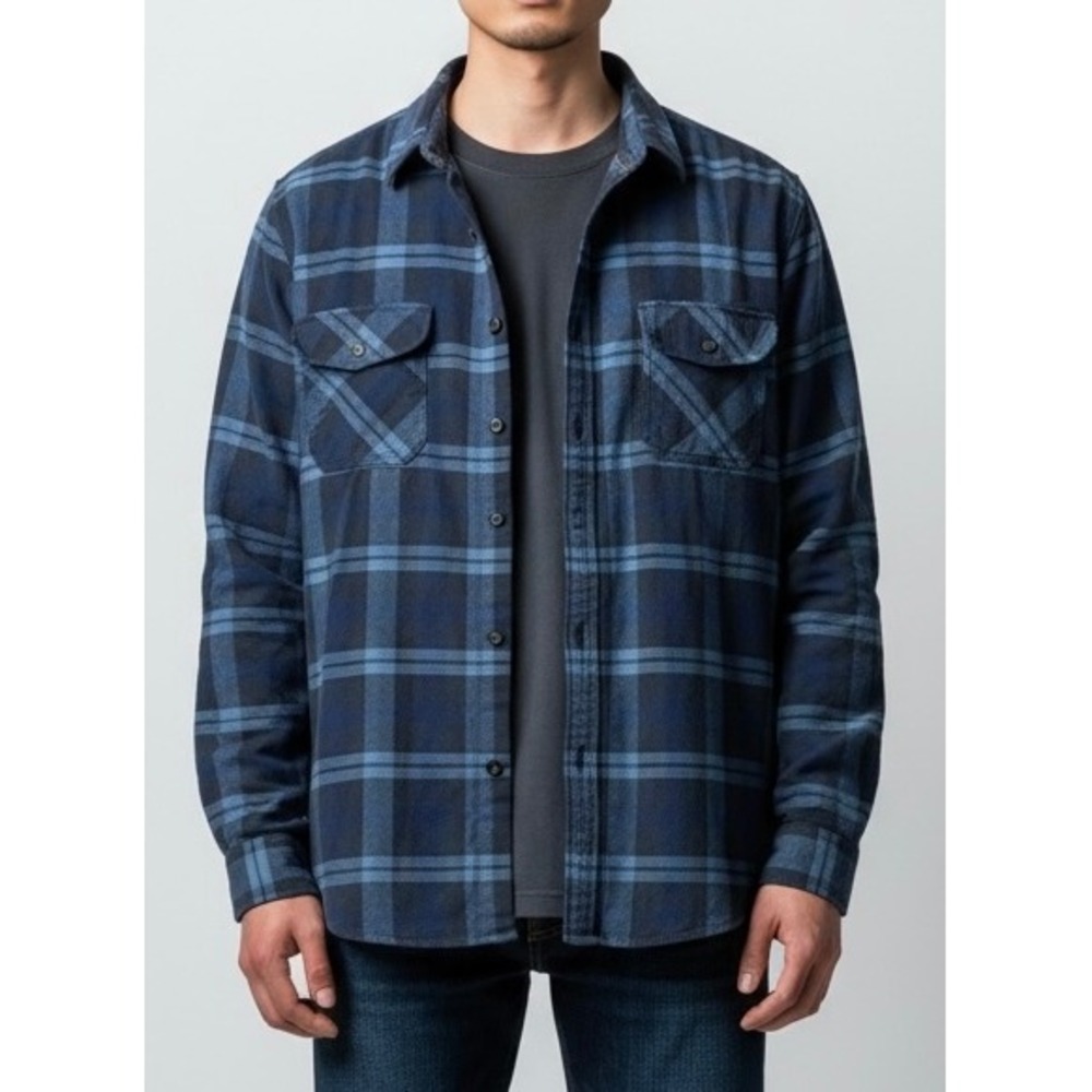 Anchorage Expedition Brand Mens XXL Blue Plaid Flannel Button Down Shirt Cotton
